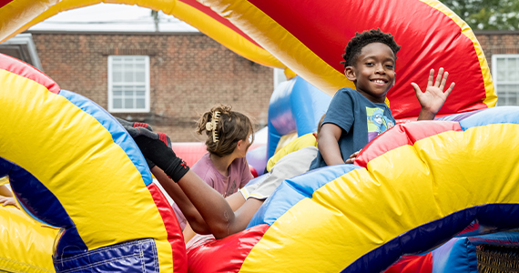 Children on a bouncy castle.